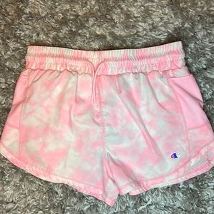 Champion pink and white tye dye shorts.